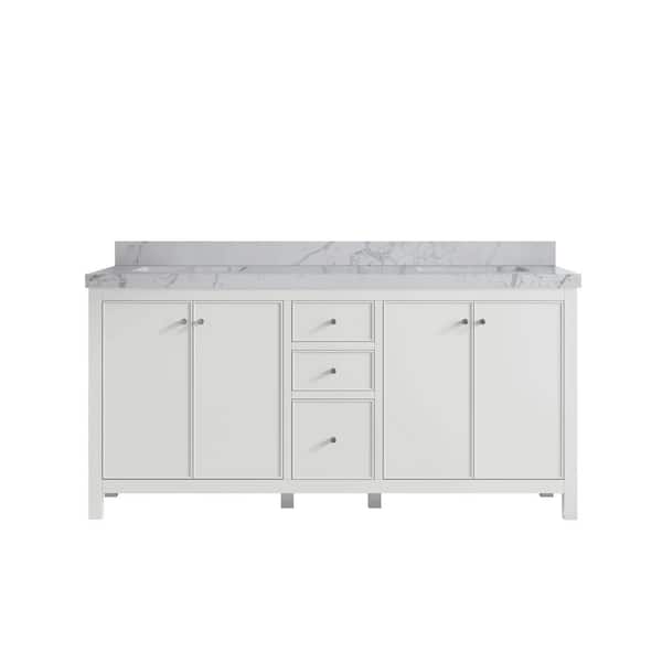 Willow Collections Chicago 72 in. Double Sink Freestanding White Bath Vanity with Venatino Qt. Top Unassembled