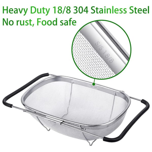 6 qt. Stainless Steel Over The Sink Colander for Straining, Draining and Rinsing Fruits and Vegetables (1-Pack)