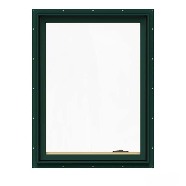 JELD-WEN 30.75 in. x 40.75 in. W-2500 Series Green Painted Clad Wood Right-Handed Casement Window with BetterVue Mesh Screen