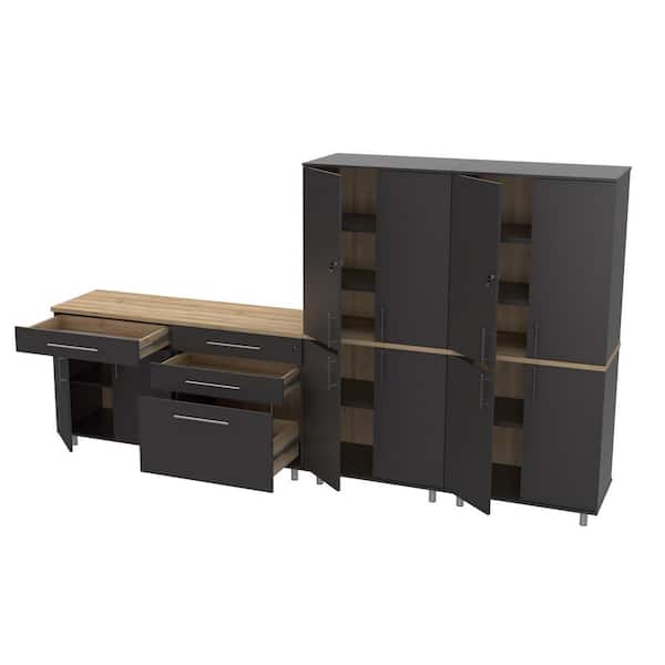 Inval KRATOS 126 in. W x 69.80 in. H x 19.60 in. D Garage Storage Freestanding Cabinet in Dark Gray-Maple (4-Piece)