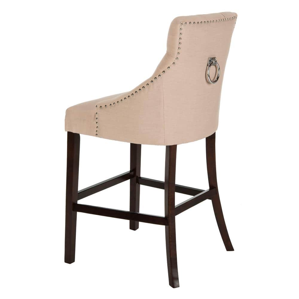 Eleni 45" Beige Linen and Metal Wingback Bar Stools, Set of 2