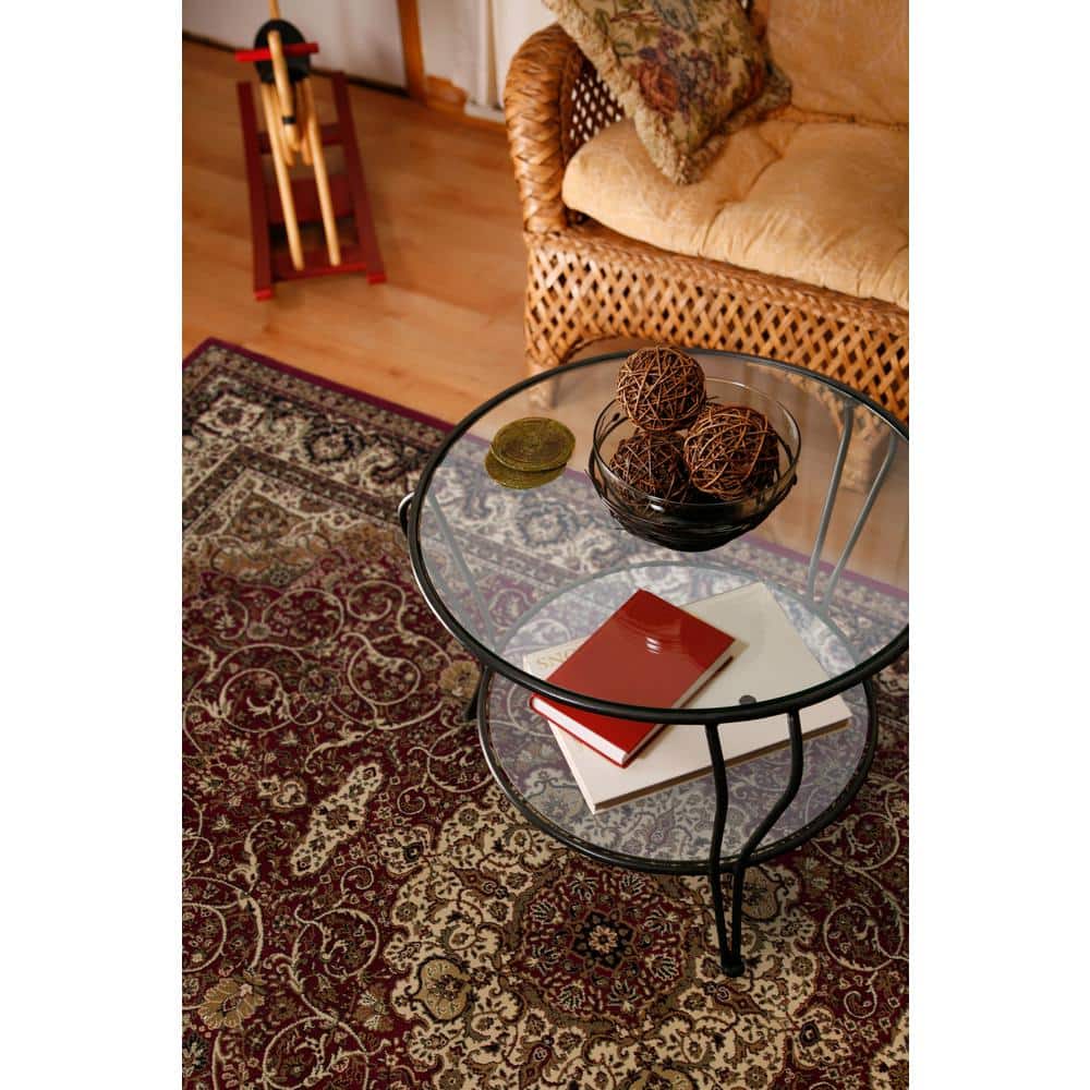 Large Red Oriental Synthetic Area Rug with Jute Backing