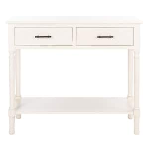 Peyton 13 in. Distressed White Rectangle Wood Console Table with Drawer