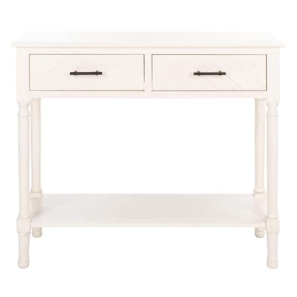 SAFAVIEH Peyton 13 in. Distressed White Rectangle Wood Console Table with Drawer