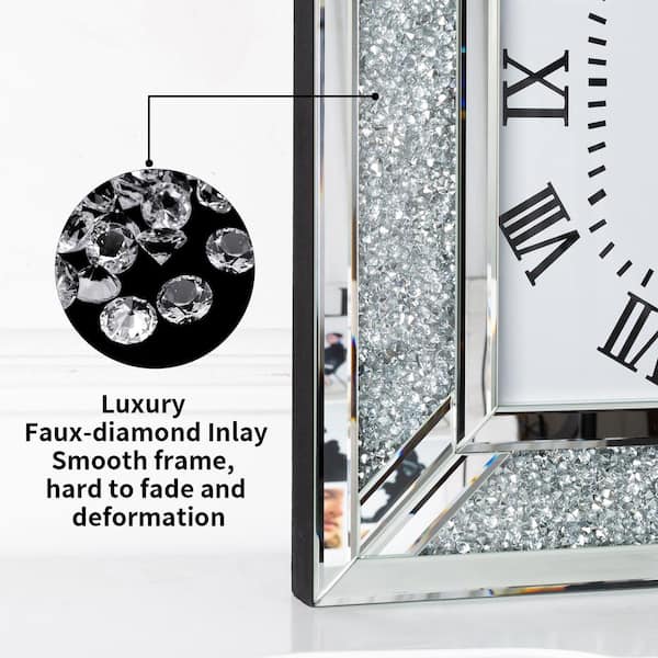 THKSHOUZ Glamorous Silver Square Wall Clock - Crushed Diamond