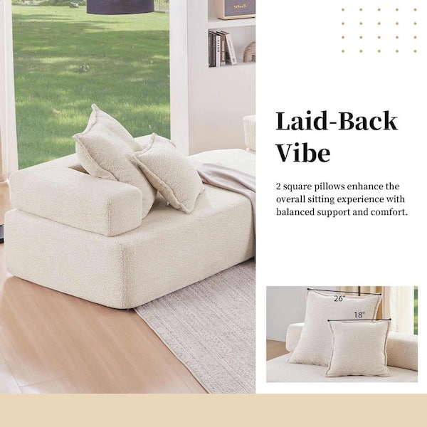 68 in. Square Arm Fabric Sectional Sofa in Beige-Style 4