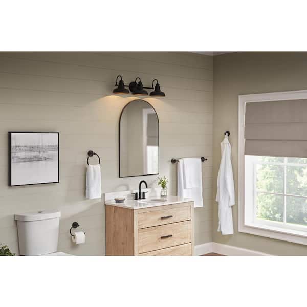 Elmcroft 29 in. 3-Light Matte Black Farmhouse Vanity Light with Matching 4-Piece Bathroom Hardware Accessory Kit