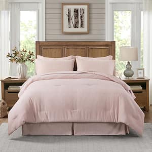 8-Piece Pink Microfiber Cationic Dyeing Queen Comforter Set