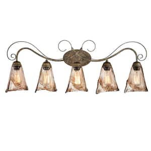 9.2 in. 5-Light Amber Vanity Light with Colored Glass Shade
