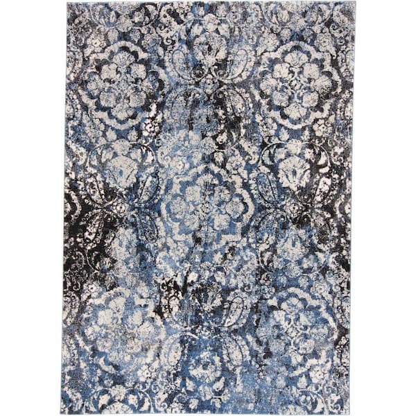 HomeRoots 8 X 11 Blue, Black, Ivory Abstract Area Rug