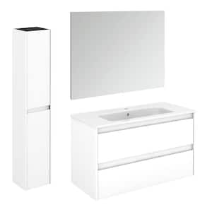Ambra 39.8 in. W x 18.1 in. D x 22.3 in. H Bathroom Vanity Unit in Gloss White with Mirror and Column