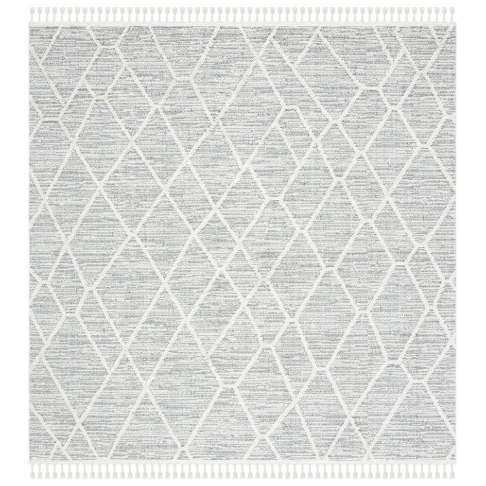 Beige Synthetic Square Moroccan Boho Area Rug 5'3" x 5'3"