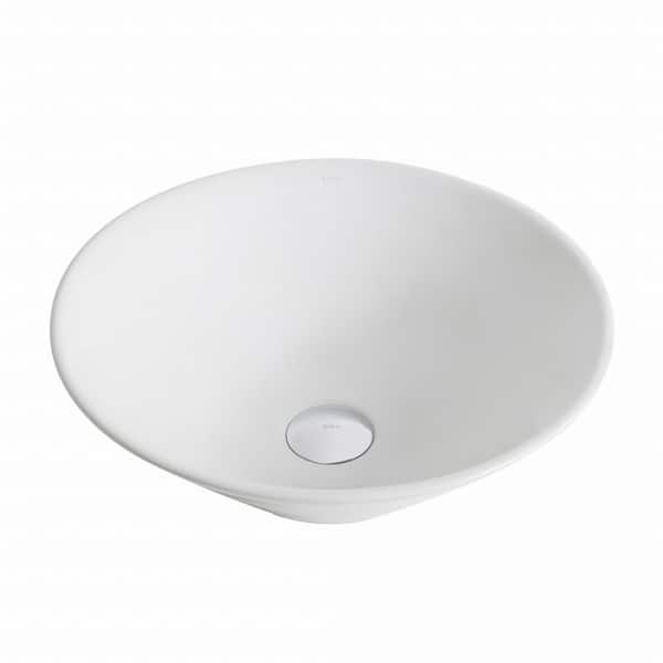 KRAUS Elavo Round Ceramic Vessel Bathroom Sink in White
