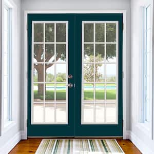 60 in. x 80 in. Night Tide Steel Prehung Right-Hand Inswing 15-Lite Clear Glass Patio Door in Vinyl Frame with Brickmold