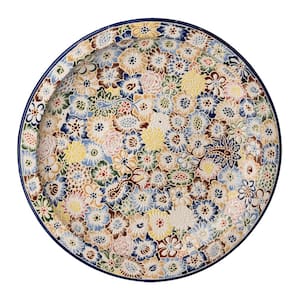 18 in. Multi-Color Glazed Ceramic Flora Round Plate