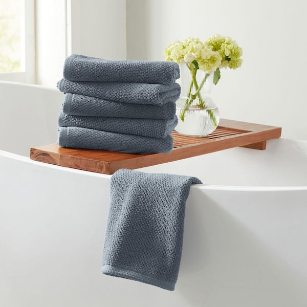 FRESHFOLDS Chambray Blue 6-Pack Cotton Quick-Dry Hand Towel Set