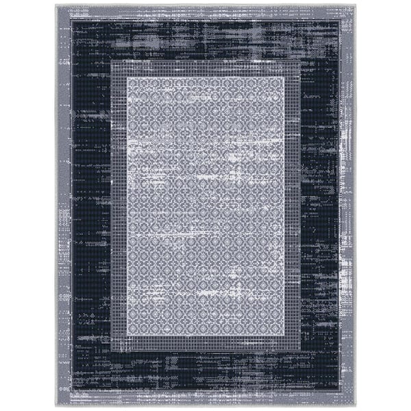 Ottohome Collection Modern Bordered Design Area Rug, 2'3" X 3', Gray/Navy