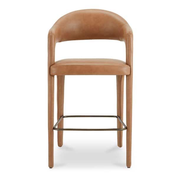 Bryn Brown Leather Bar Stool with Metal Frame