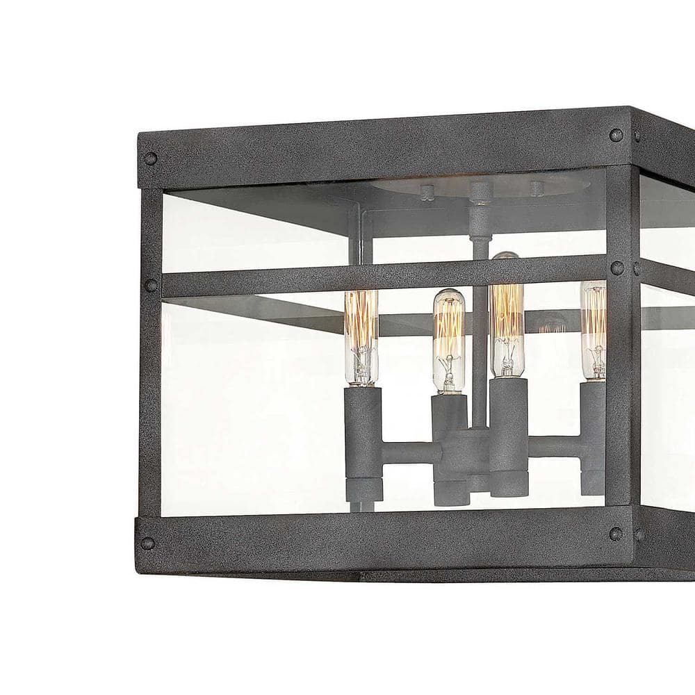 Transitional Aged Zinc 4-Light Outdoor Flush Mount with Clear Glass