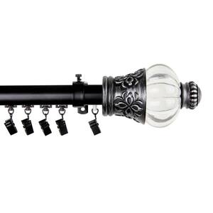 86 in. - 120 in. Telescoping Traverse Curtain Rod Kit in Black with Royal Finial