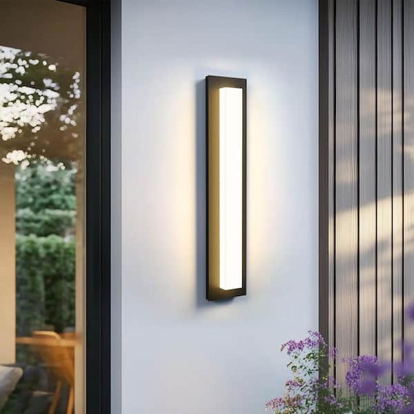23.6 in. Black Aluminum Rectangular Linear LED Outdoor Wall Light with Acrylic Shade