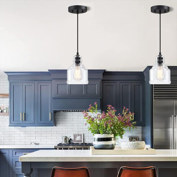 家電 Matte Black Mini Shade Pendant Light Hukoro 1-Light 11.3 in. Matte Black Mini Pendant Light with Clear