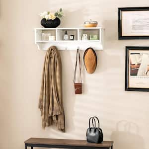 Versatile Wall-Mounted Coat Rack Space Saver with Wide and Flat Shelf White