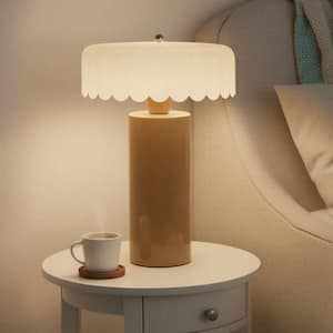19.5 in. Grey and Beige Metal and Reclaimed Wood Table Lamp with Scalloped Shade and Inline Switch