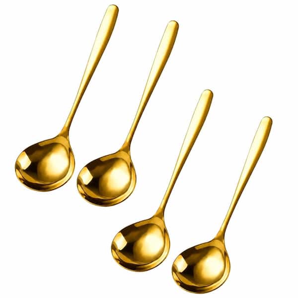 4-Piece Gold-Tone 8-Inch 304 Stainless Steel Small Soup and Gravy Serving Ladles Specialty Flatware