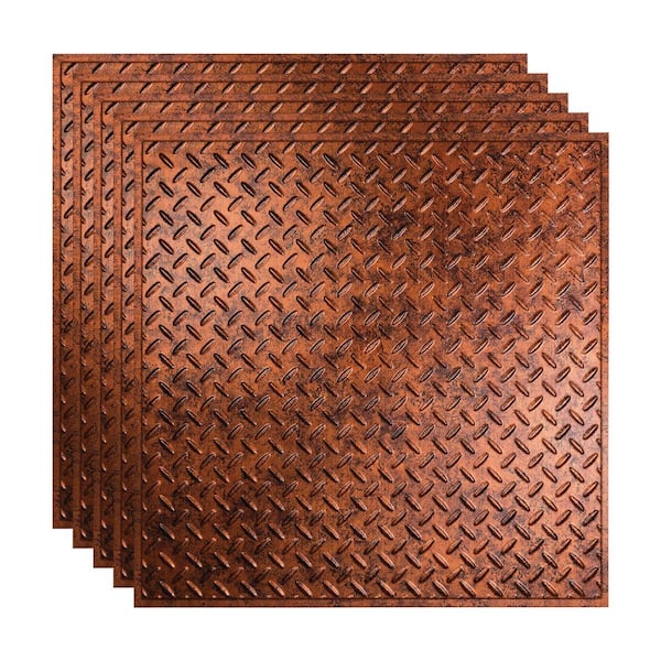 Fasade Diamond Plate 2 ft. x 2 ft. Moonstone Copper Lay-In Vinyl Ceiling Tile (20 sq. ft.)