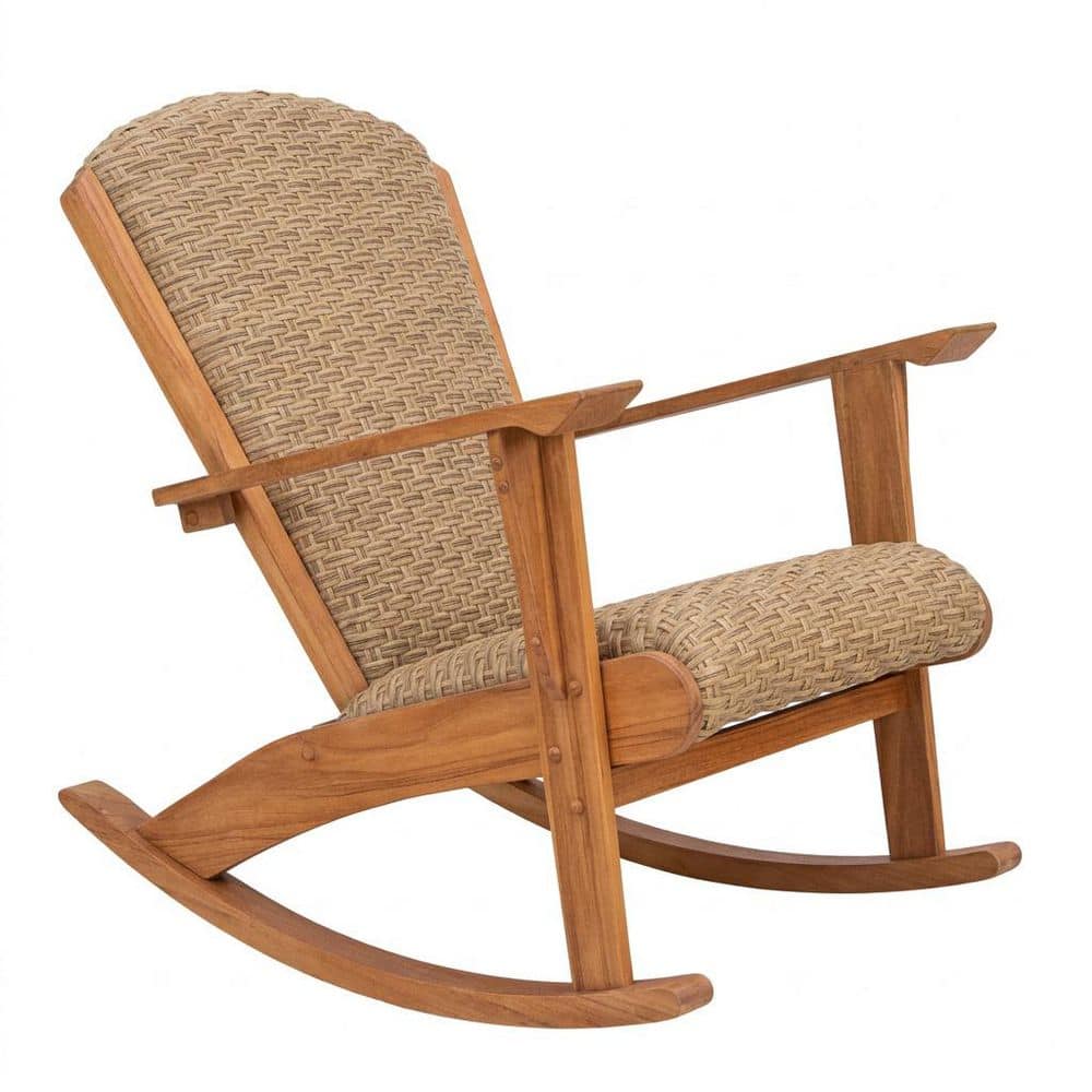 Luton Premium Indonesia Teak Wood Outdoor Rocking Chair with Padded Woven Seat