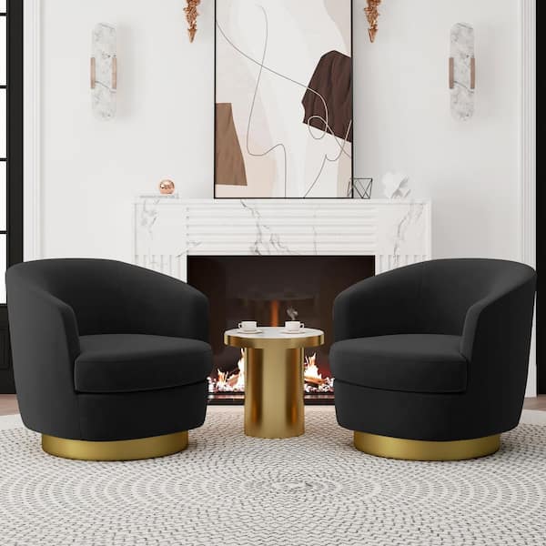 Nancy Modern Black 360° Swivel Non-falling Velvet Fabric Barrel Chair for Bedroom or Living Room（Set of 2）