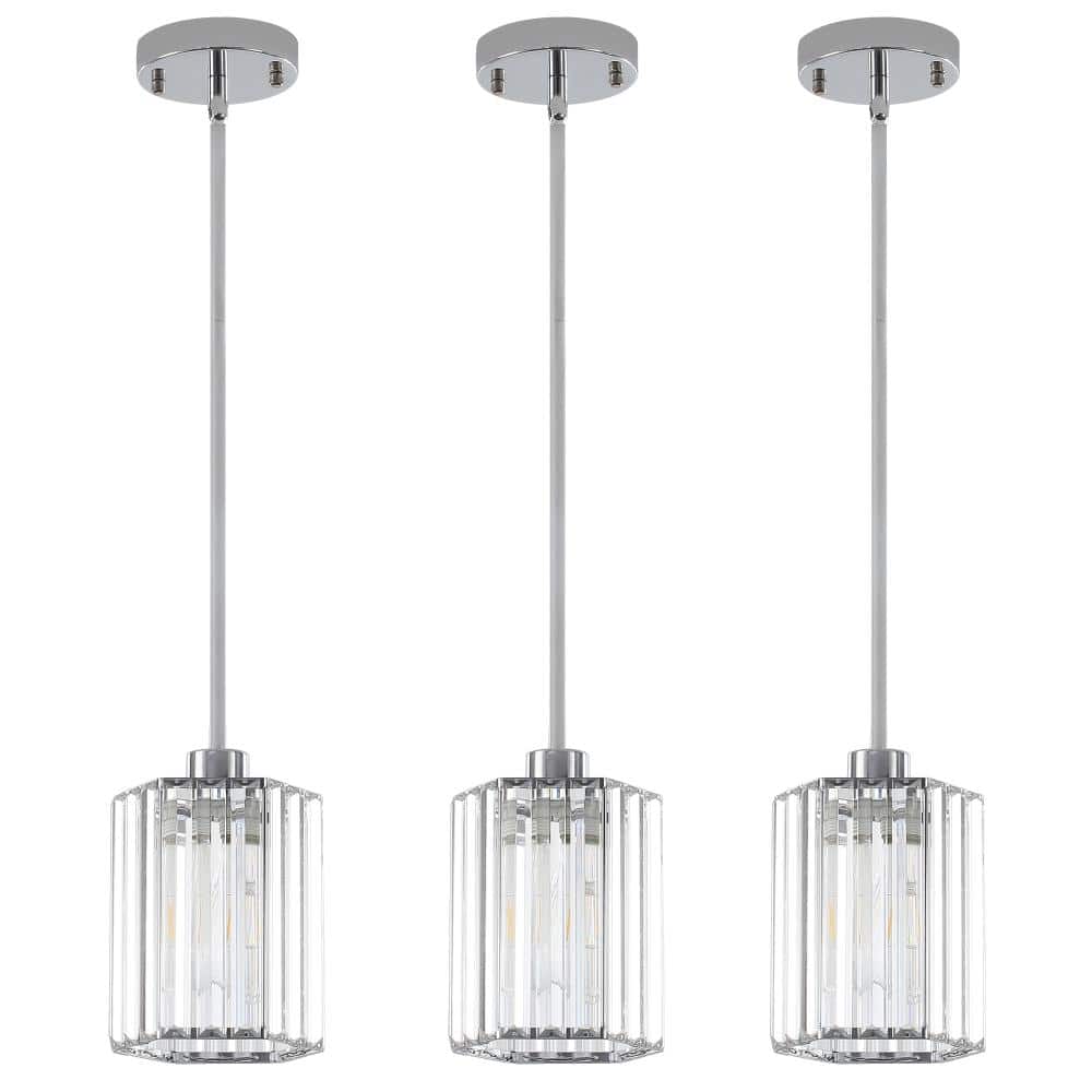 3 Pack Modern 1-Light Silver Hexagon Pendant Light with Crystal Glass Shade price history on PriceWatchPro
