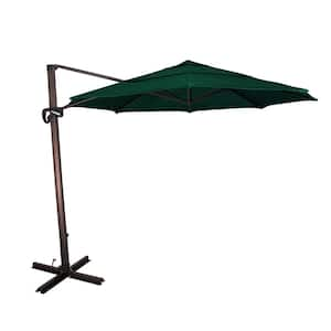 11 ft. Bronze Aluminum Cantilever Patio Umbrella with 360 Tilt and Crank Lift in Forest Green Sunbrella