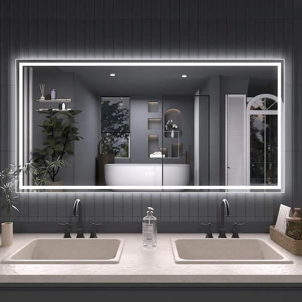 tydex Zen 72 in. W x 36 in. H Rectangular Frameless LED Light Anti-Fog Wall Bathroom Vanity Mirror in Polished Crystal