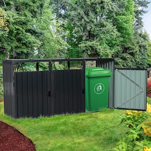 94 in. W x 31 in. D x 48 in. H Black Galvanized Steel Trash Can Storage, Outdoor Metal Garbage Shed, Bin Shed