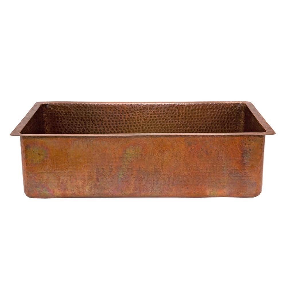 33" Hammered Antique Copper Farmhouse Drop-In Sink