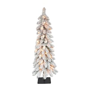 4 ft. Pre-Lit Flocked Alpine Pencil Artificial Christmas Tree