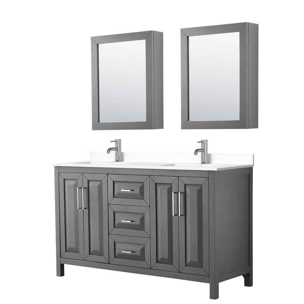 Daria 60" Dark Gray Double Vanity Set with White Marble Top