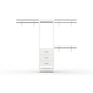 48 in. W - 92 in. W White Closet Drawer Tower with Shelf and Rod Extensions Wood Closet System