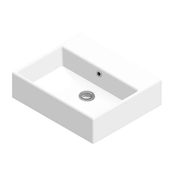 WS Bath Collections Quattro 50 Wall Mount/Vessel Bathroom Sink in Matte White without Faucet Hole