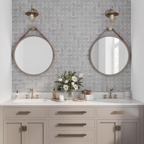 Mirage 11 in. x 11 in. Polished Light Beige, Soft Gray Marble Mosaic Wall and Floor Tile (4.13 sq. ft./case)-5 Pack