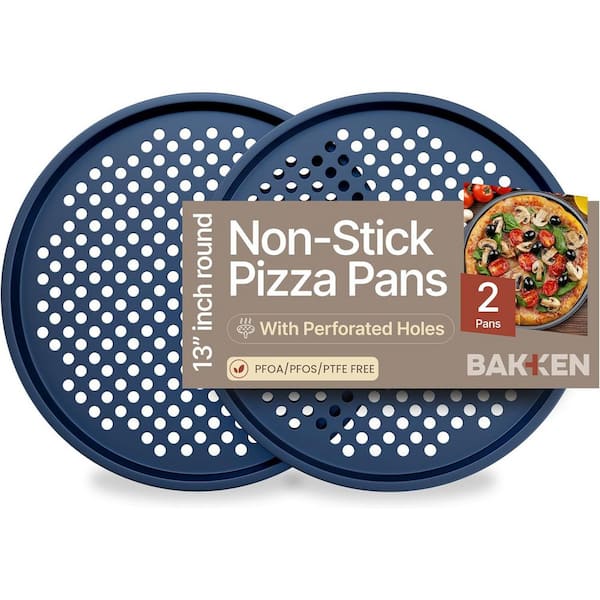 2-Piece Round Perforated Carbon Steel Pan with Non-Stick Marble Coating, Durable & Easy Cleanup-Blue