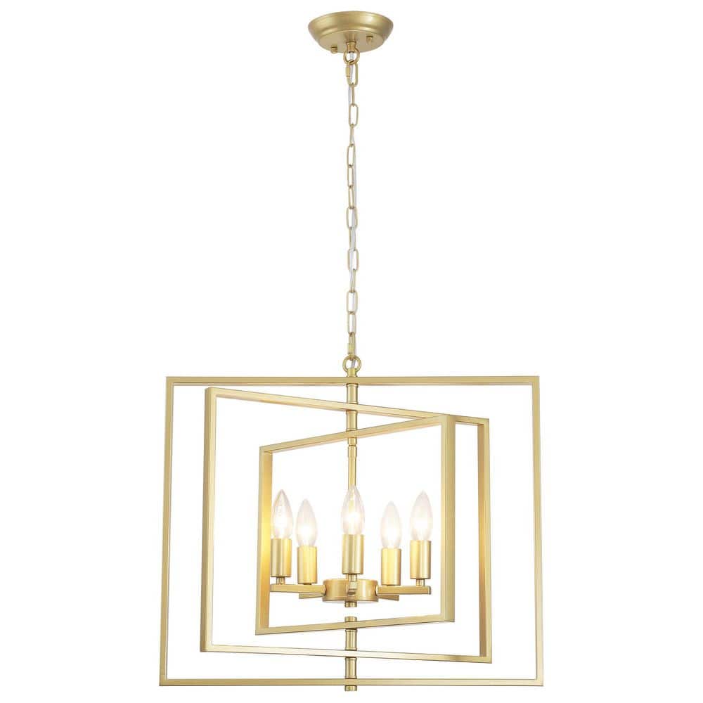 5-Light Gold Frame Candle Chandelier, Industrial Foyer Light Fixture with No Bulbs Included price history on PriceWatchPro