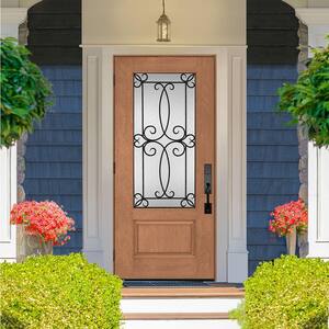 Regency 36 in. x 80 in. ¾-Lite Georgian Decorative Glass RHOS Autumn Wheat Mahogany Fiberglass Prehung Front Door