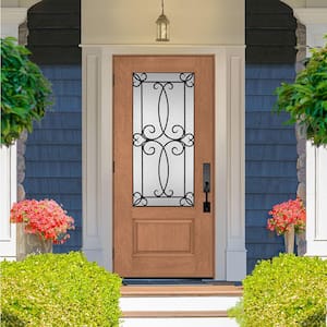 Regency 36 in. x 96 in. 3/4Lite Georgian Decorative Glass RHOS Autumn Wheat Mahogany Fiberglass Prehung Front Door