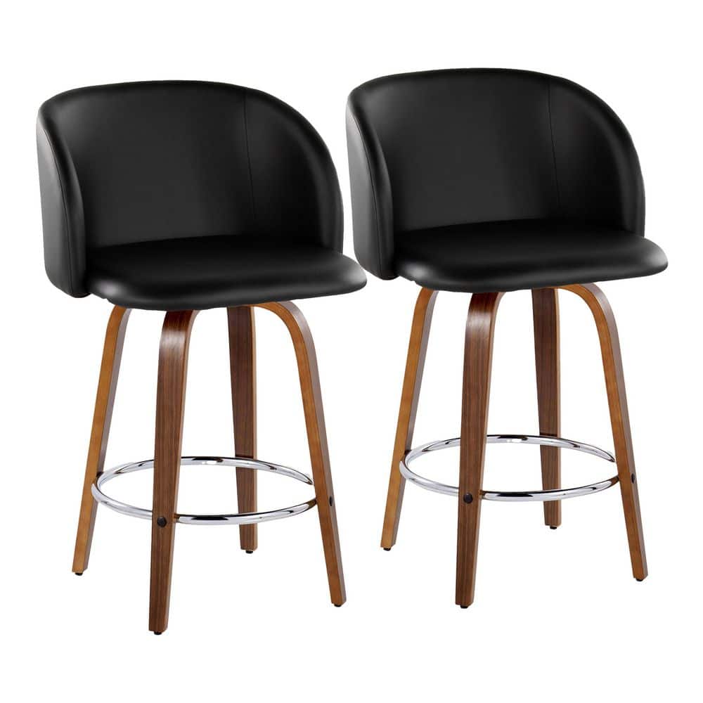 "Fran 25"" Walnut Wood and Black Faux Leather Fixed-Height Counter Stool with Chrome Round Footrest (Set of 2) LYW" price history on PriceWatchPro