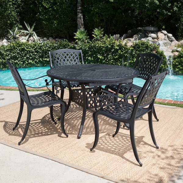 Noble House Carysfort Black Sand 5-Piece Metal Outdoor Dining Set