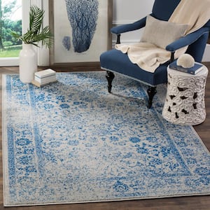 Adirondack Grey/Blue 6 ft. x 6 ft. Square Border Area Rug