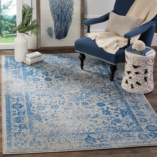 Adirondack Grey/Blue 6 ft. x 6 ft. Square Border Area Rug